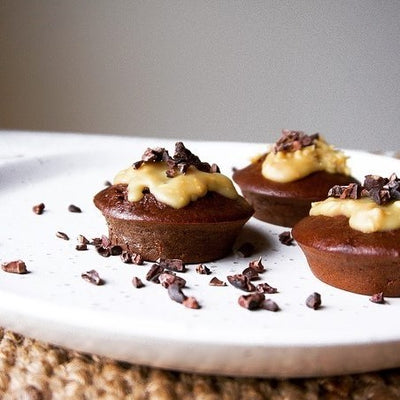 Mini Choc Muffins with Peanut Caramel Sauce