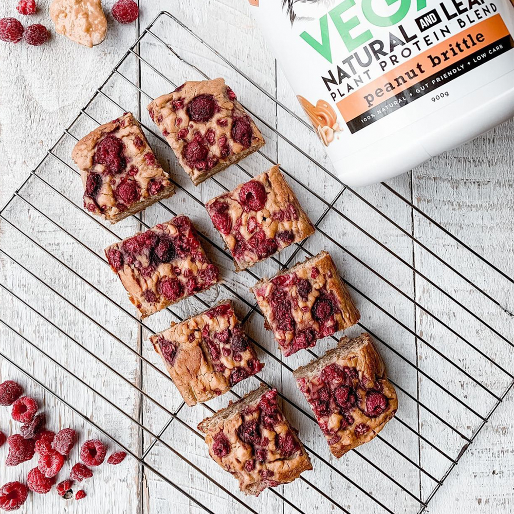 Peanut Brittle & Raspberry Slice