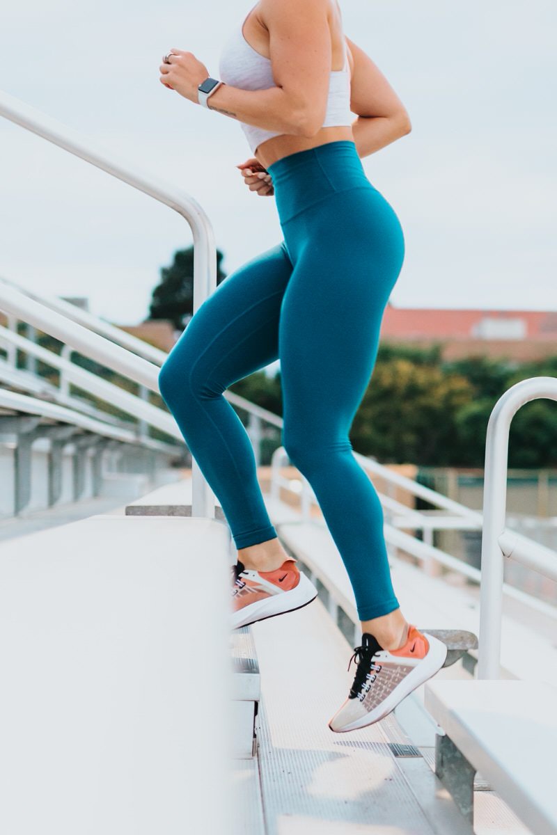 A women is running on stairs